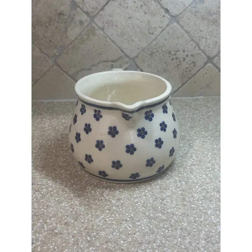 VTG Heise Original Bunzlau Germany Ceramic Pitcher Daisy Dots Milchtopf Milk Jug